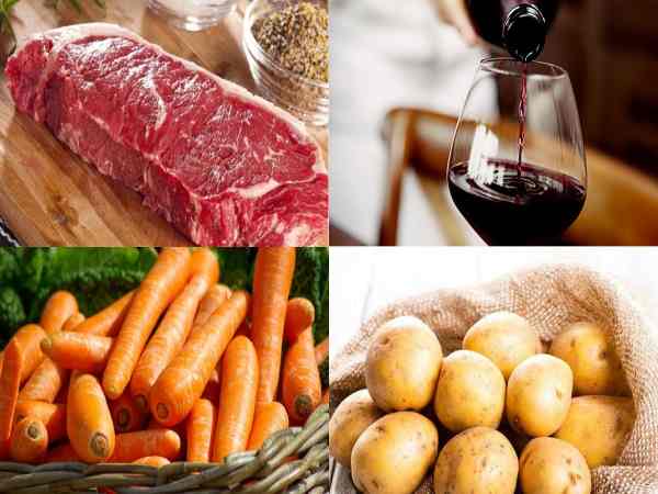 Nguyên liệu chuẩn bị cho món bò sốt vang